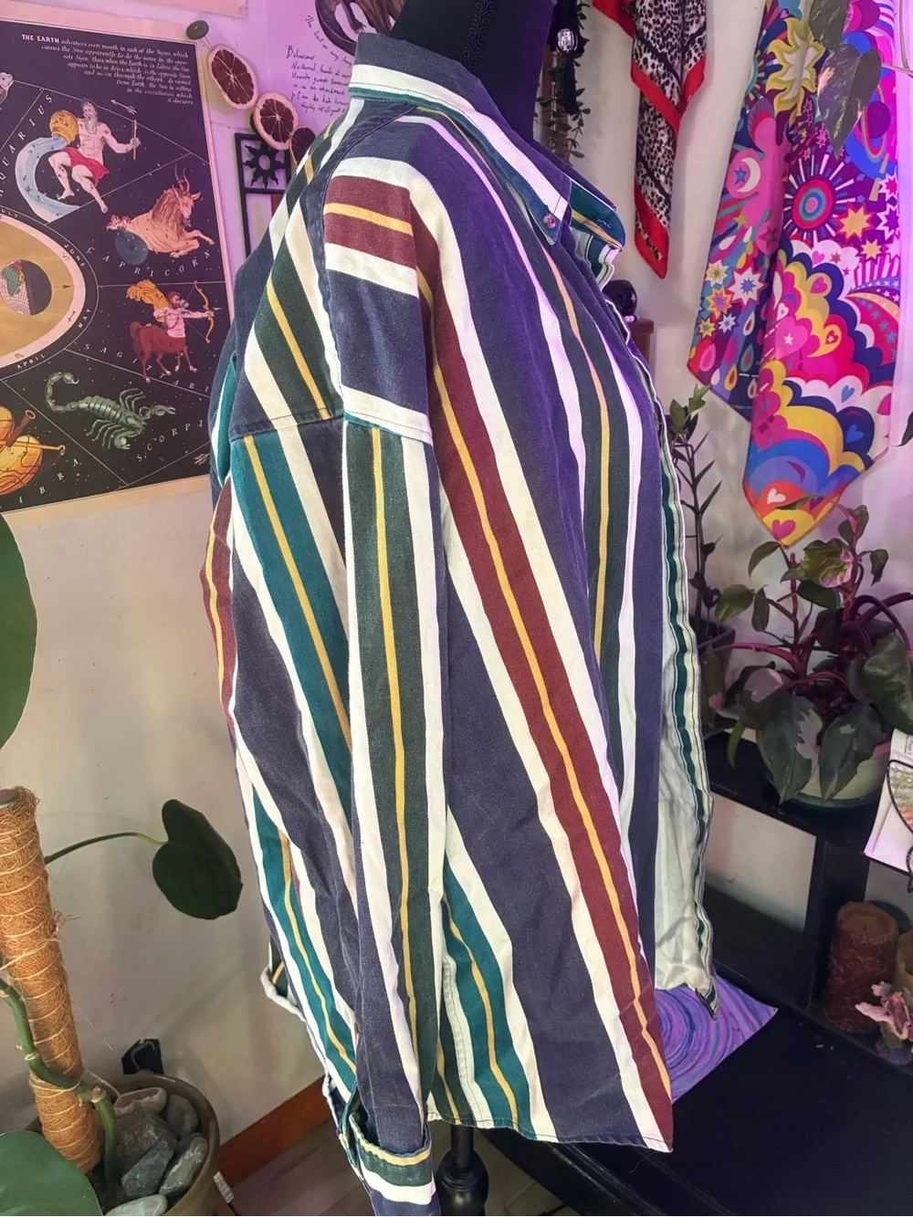 Striped Long-Sleeve Button-Up Jacket Multicolor